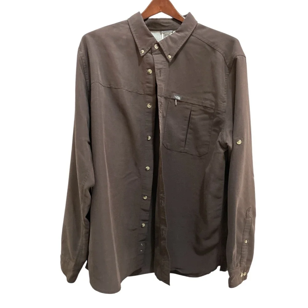 The North Face Mens Long Sleeve Button‎ Down Shirt Brown XL Lightweight Outdoor